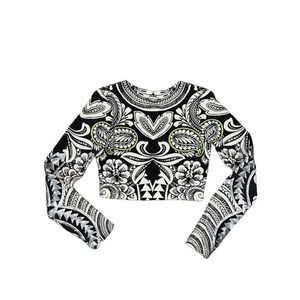 MinkPink Highest Tower Long Sleeve Crop Top Black/White/Green Floral Paisley Seq